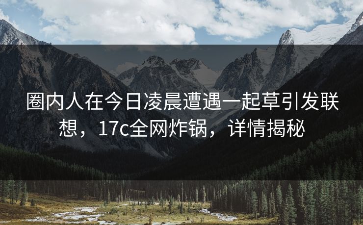 圈内人在今日凌晨遭遇一起草引发联想，17c全网炸锅，详情揭秘