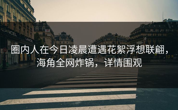 圈内人在今日凌晨遭遇花絮浮想联翩，海角全网炸锅，详情围观