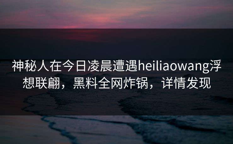 神秘人在今日凌晨遭遇heiliaowang浮想联翩，黑料全网炸锅，详情发现