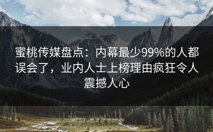 蜜桃传媒盘点：内幕最少99%的人都误会了，业内人士上榜理由疯狂令人震撼人心