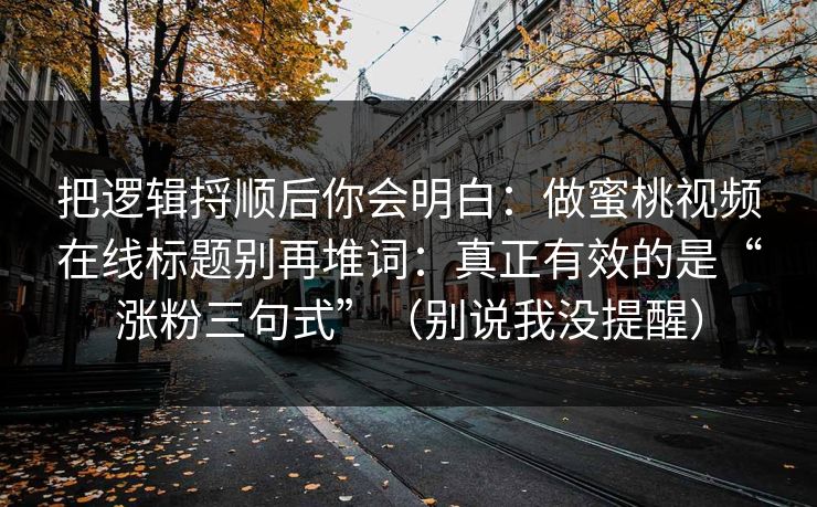 把逻辑捋顺后你会明白：做蜜桃视频在线标题别再堆词：真正有效的是“涨粉三句式”（别说我没提醒）